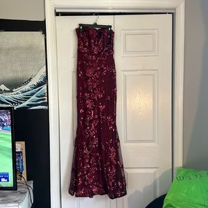 Windsor strapless maroon sequin prom dress